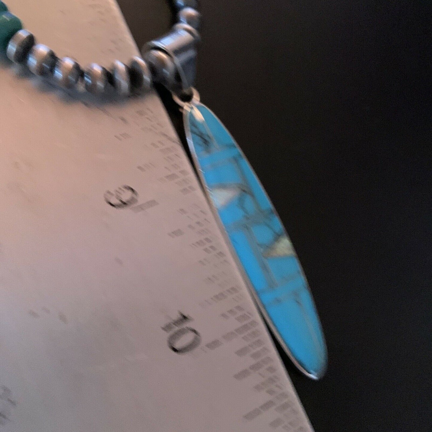 Authentic Native American Navajo Sterling Silver Pendant | Blue Turquoise & Opal Inlay Necklace | 11474