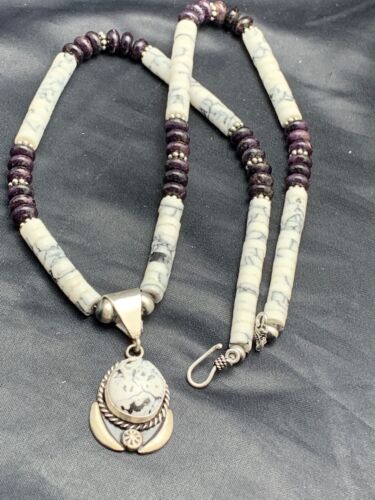 Navajo Purple Sugilite & Howlite Bead Necklace | Sterling Silver | Authentic Native American Handmade | 4606