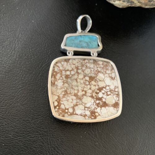 Navajo Wild Horse & Blue Kingman Turquoise Sterling Silver Pendant | Multi-Stone | 12042