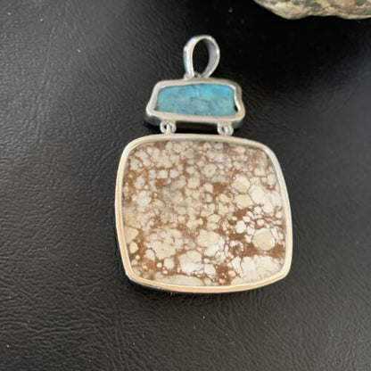 Navajo Wild Horse & Blue Kingman Turquoise Sterling Silver Pendant | Multi-Stone | 12042