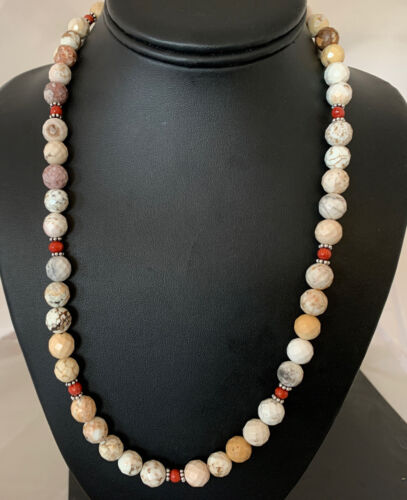 Navajo Turquoise Wild Horse Coral Necklace | Sterling Silver Naja | Authentic Native American Handmade | 20" | 964