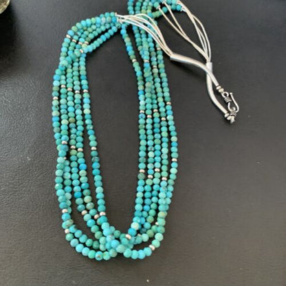 Navajo Sterling Silver Heishi Blue Turquoise Bead Necklace | 22" | Authentic Native American Handmade | 10921