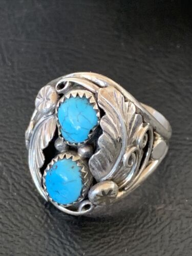 Navajo Blue Kingman Turquoise Feather Ring | Authentic Native American Sterling Silver | Multi-Stone | Sz 11.5 | 12223
