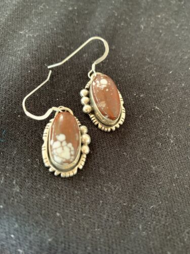 Navajo Wild Horse Turquoise Dangle Earrings | Sterling Silver | 1" | Authentic Native American Handmade | 150