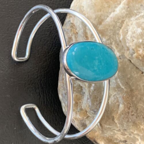 Minimalist Women's Cuff Bracelet | Sterling Silver | Blue Kingman Turquoise | 12866