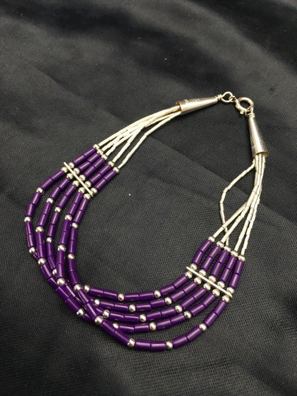 Native American Navajo Sugilite Heishi Bracelet | Sterling Silver | 7" | 2933