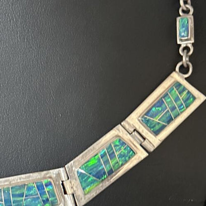 Native American Women's Blue Opal Navajo Necklace | Sterling Silver Inlay Pendant | 14649