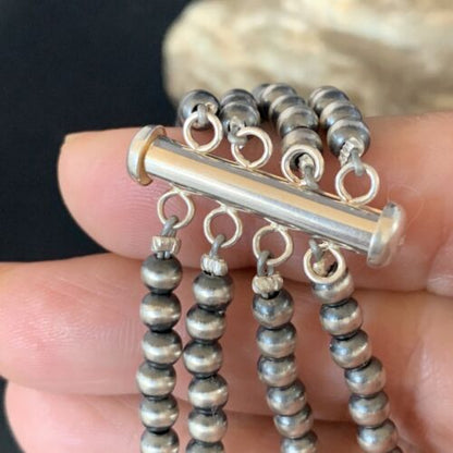 Native American Navajo Pearls Bracelet | Sterling Silver | 4-Strand | Authentic Handmade | 13586