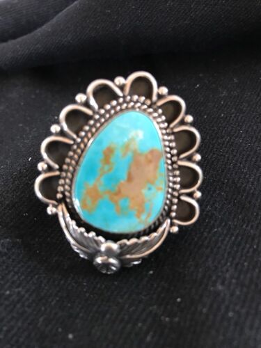 Southwestern Turquoise Ring | Sterling Silver | Sz 9.25 | Authentic Native American Handmade | Signed