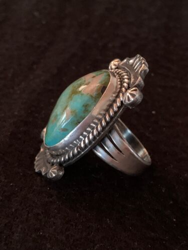 Native American Green Turquoise Ring | Navajo Sterling Silver | Sz 8 | 4139