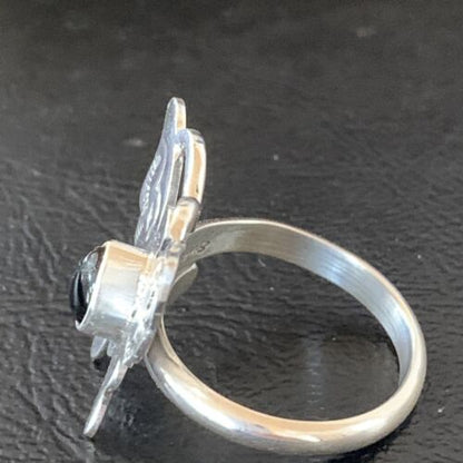 Southwestern Navajo Black Onyx Butterfly Ring | Sterling Silver | Adj Sz 8 | 10385