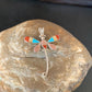 Zuni Turquoise Pink Mother of Pearl Inlay Dragonfly Necklace Pin Pendant | Sterling Silver | 12325