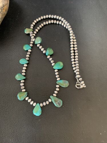 Navajo Green Turquoise Necklace | Sterling Silver | 19" | Authentic Native American Handmade | 12917 - Masha USA