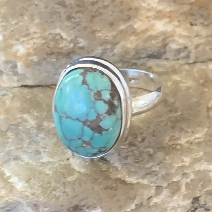 Navajo Spiderweb Blue Turquoise Ring | Sterling Silver | Sz 6 | Authentic Native American Handmade | 11426