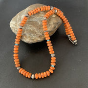 Southwestern Navajo Apple Coral Bead Necklace | Sponge Sterling Silver | Authentic Native American Handmade | 20" | 02043