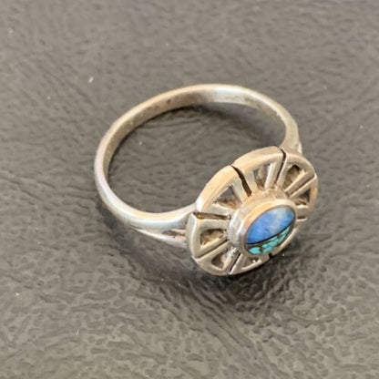 Navajo Blue Turquoise Lapis Inlay Ring | Sz 7.5 | Authentic Native American Handmade | 11199