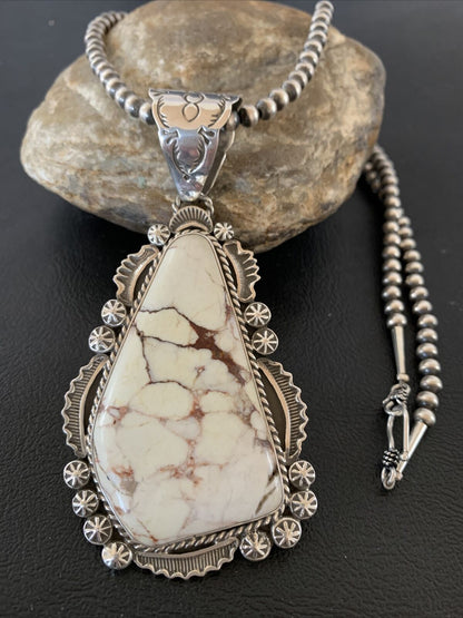 Men's Navajo Wild Horse Turquoise Pendant Necklace | Sterling Silver | Authentic Native American Handmade | 01934