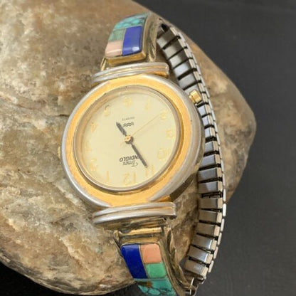 Navajo Sterling Silver Watch Tips | Old Pawn Turquoise Lapis Mother of Pearl Inlay | Authentic Native American Jewelry | 1437