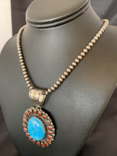 Navajo Indian Multi-Stone Cluster Pendant Necklace | Sterling Silver | Authentic Native American Handmade | 10627