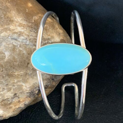 Minimalist Women's Blue Kingman Turquoise Cuff Bracelet | Sterling Silver | 12868