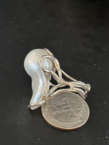 Women's White Baroque Pearl Adjustable Ring | Sterling Silver | Sz 7.5 | 14261