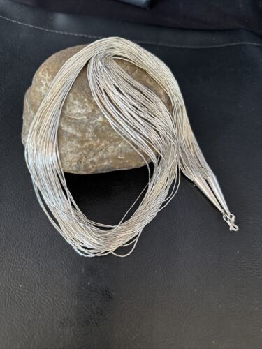 Liquid Heishi Necklace | 50 Strands Sterling Silver | 28" Silver Tubes | Authentic Native American Handmade | 14707