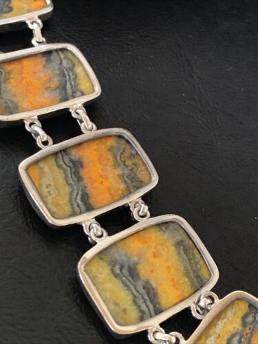 Navajo Bumblebee Jasper 5-Stone Link Bracelet | Sterling Silver | 7.5" | Authentic Native American Handmade | 11654