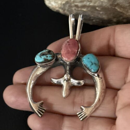 Navajo Blue Turquoise Purple Spiny Naja Pendant | Sterling Silver | Authentic Native American Handmade | 14672