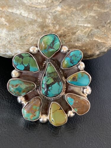 Navajo Green Turquoise Multi-Stone Cluster Ring | Authentic Native American Sterling Silver | Sz 11 | 02195