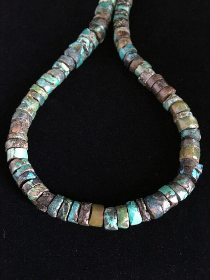 Navajo Blue Turquoise Heishi Necklace | Sterling Silver | Authentic Native American | 19" | 1754