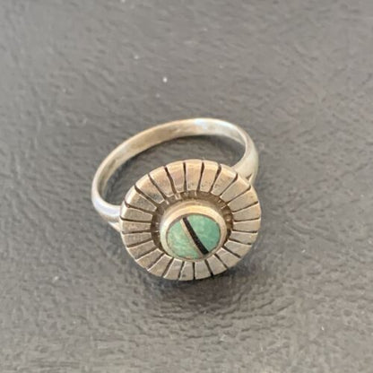 Native American Women's Navajo Green Turquoise Inlay Ring | Sz 6.5 | Sterling Silver | 11205