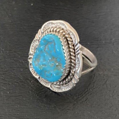 Navajo Blue Kingman Turquoise Ring | Sterling Silver | Sz 9 | Authentic Native American Handmade | 12214