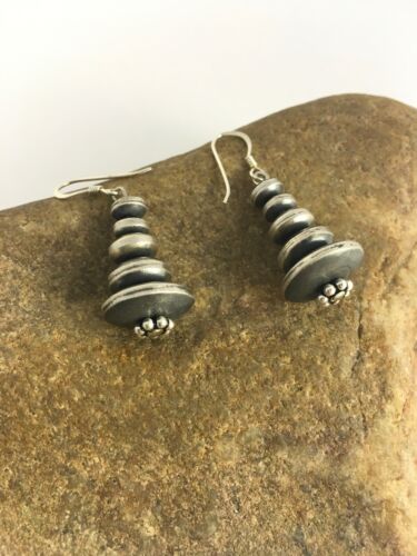 Native American Navajo Pearls Bead Earrings | Sterling Silver | 1.5" | 8861