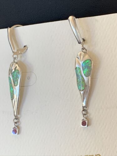 Native American Navajo Blue Opal Inlay Earrings | Sterling Silver | 2" | 1518