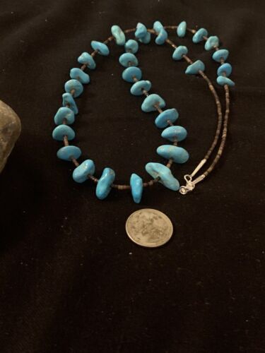Navajo Sleeping Beauty Kingman Turquoise Nugget Necklace | Sterling Silver | Authentic Native American Handmade | 26" | 00613