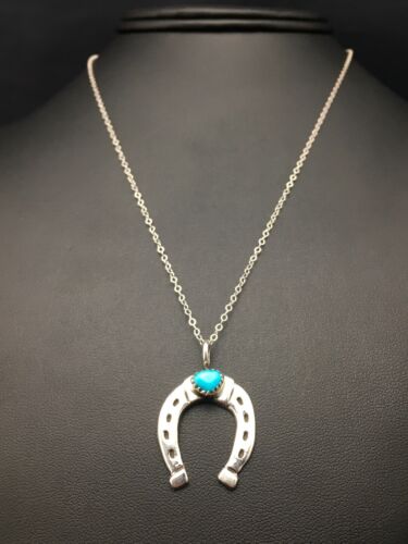 Navajo Blue Turquoise Naja Pendant Necklace | Sterling Silver Chain | Authentic Native American Handmade | 4466