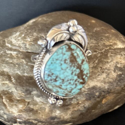 Navajo Blue Turquoise #8 Rings | Sterling Silver | Sz 9 | Authentic Native American Handmade | 14284
