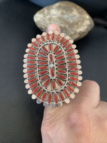 Zuni XL Red Coral Multi-Stone Ring | Authentic Native American Sterling Silver | Multi-Stone | Sz 8 | 11563 - Masha USA