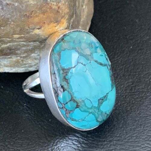 Men's Navajo Blue Spiderweb Turquoise Ring | Sterling Silver | Sz 10.5 | Authentic Native American Handmade | 1832