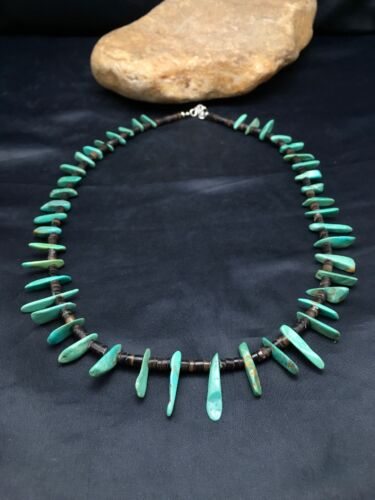 Navajo Green Turquoise & Bone Bead Necklace | Sterling Silver | 20" | Authentic Native American Handmade | 3282