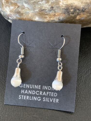Navajo Sterling Silver White Moonstone Dangle Earrings | 0.50" | Authentic Native American Handmade | 13087 - Masha USA