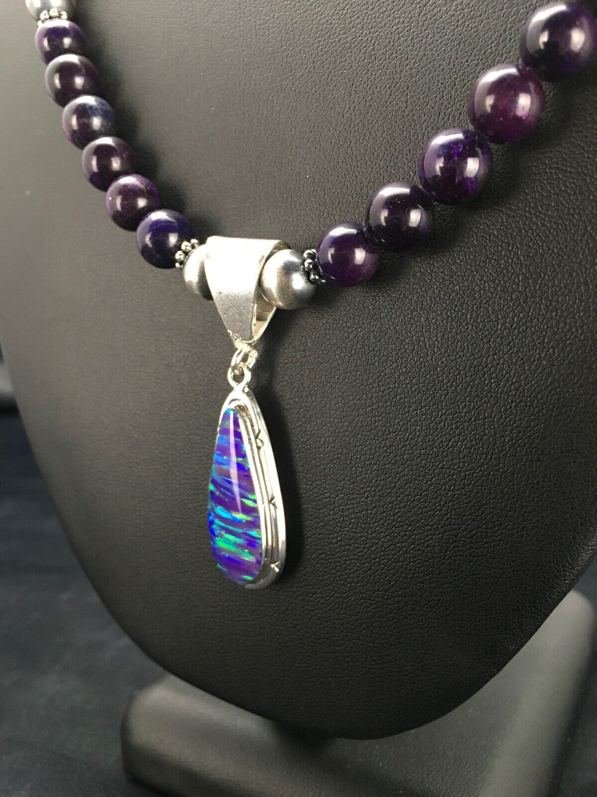 Navajo Purple Sugilite Necklace with Opal Pendant | Sterling Silver | 23" | Authentic Native American Handmade | 2794