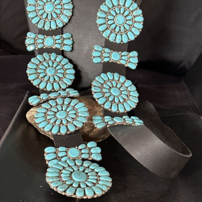 Navajo Blue Turquoise Concho Belt | Sterling Silver | Authentic Native American Handmade | 14539