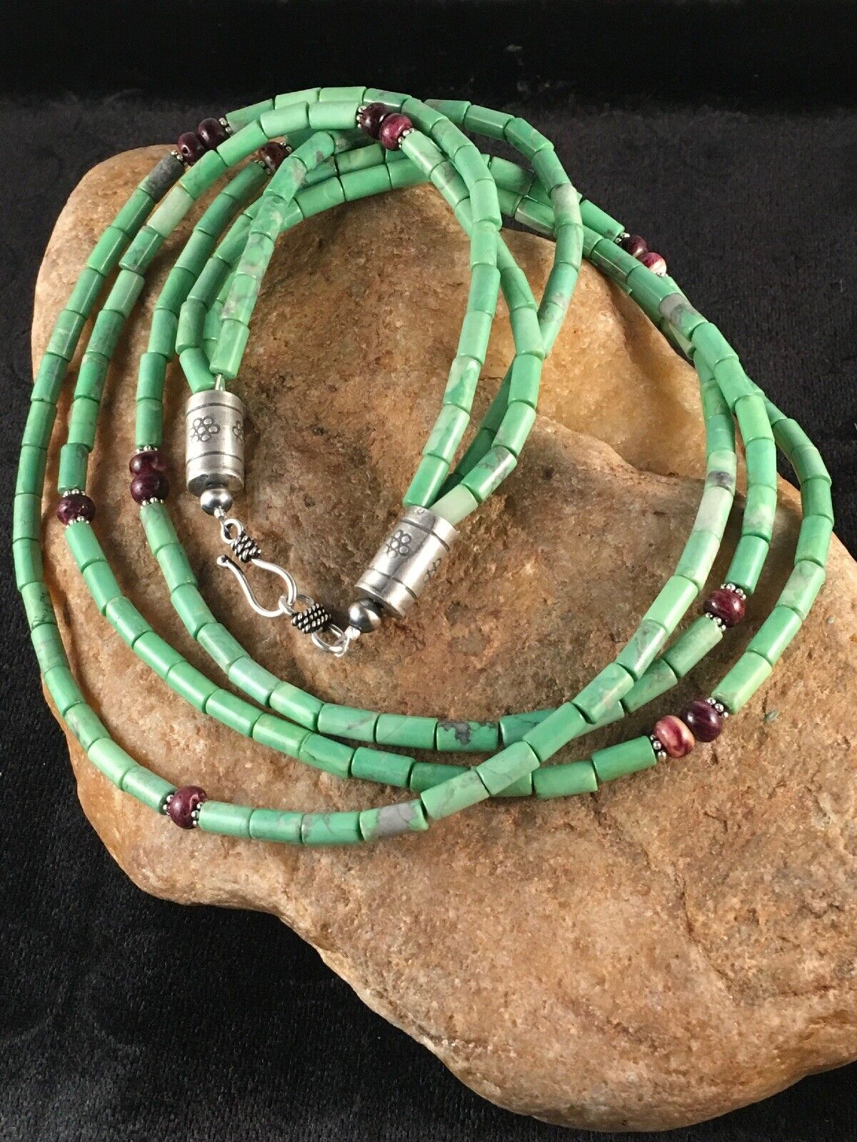 Navajo Spiny Oyster & Turquoise Bead Necklace | Sterling Silver | 21" | Authentic Native American Handmade | 8720