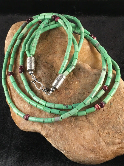 Navajo Spiny Oyster & Turquoise Bead Necklace | Sterling Silver | 21" | Authentic Native American Handmade | 8720