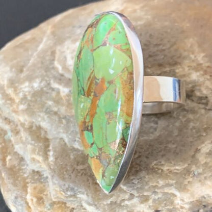 Navajo Green Mojave Turquoise Ring | Sterling Silver | Sz 8 | Authentic Native American Handmade | 11750