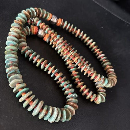 Turquoise Spiny Oyster Navajo Sterling Silver Necklace | Authentic Native American | 34" | 14364 Graduated