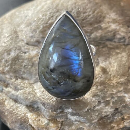Native American Navajo Labradorite Stone Ring | Sterling Silver | Sz 8.5 | 11452