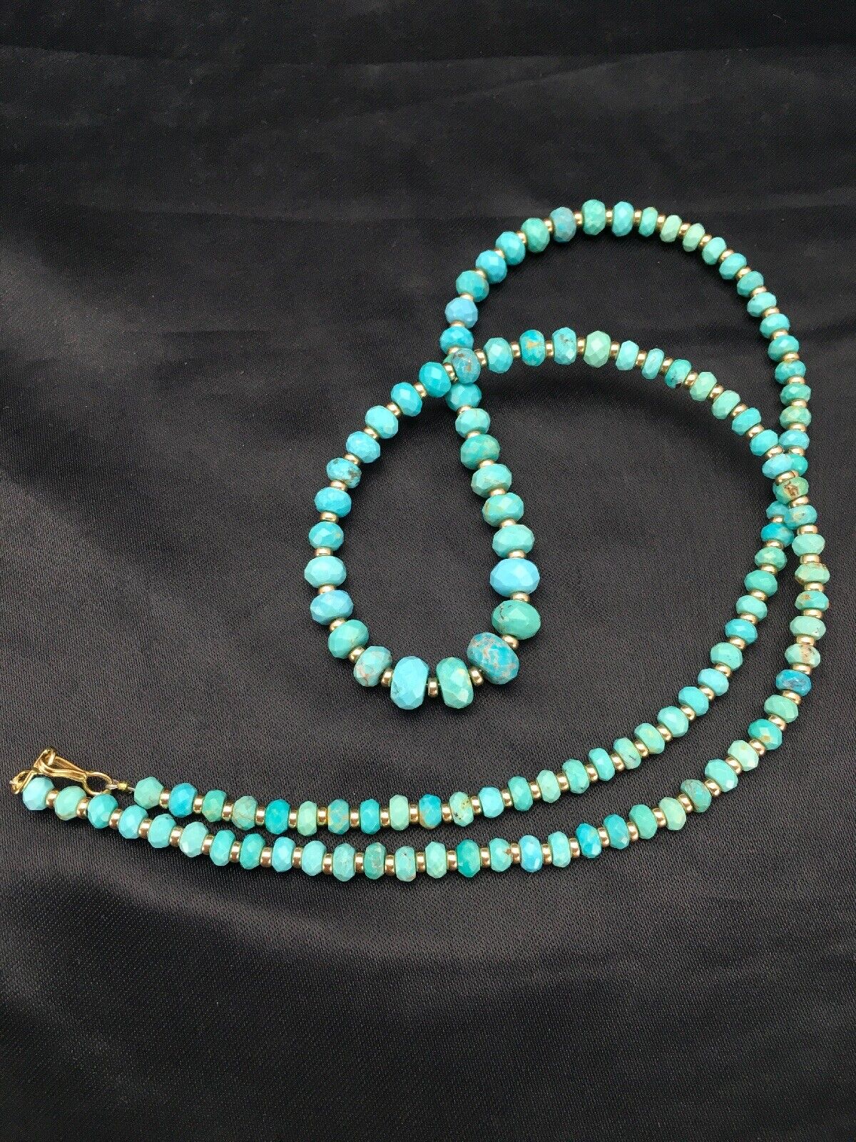 Navajo Faceted Blue Turquoise Necklace | Gold Filled Beads | Authentic Native American | 24" | 2908