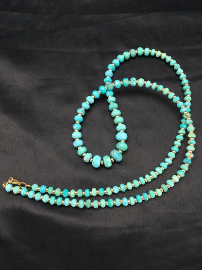Navajo Faceted Blue Turquoise Necklace | Gold Filled Beads | Authentic Native American | 24" | 2908
